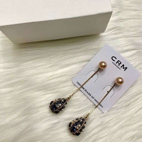 Vintage pearl and crystal drop-shaped tassel earrings - Picture 11 of 13